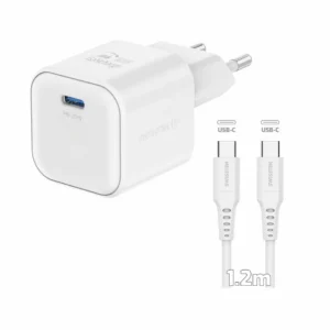 Karikues SWISSTEN, GaN 1x USB-C, 20W PD, me kabllo Type-C/Type-C, I bardhë